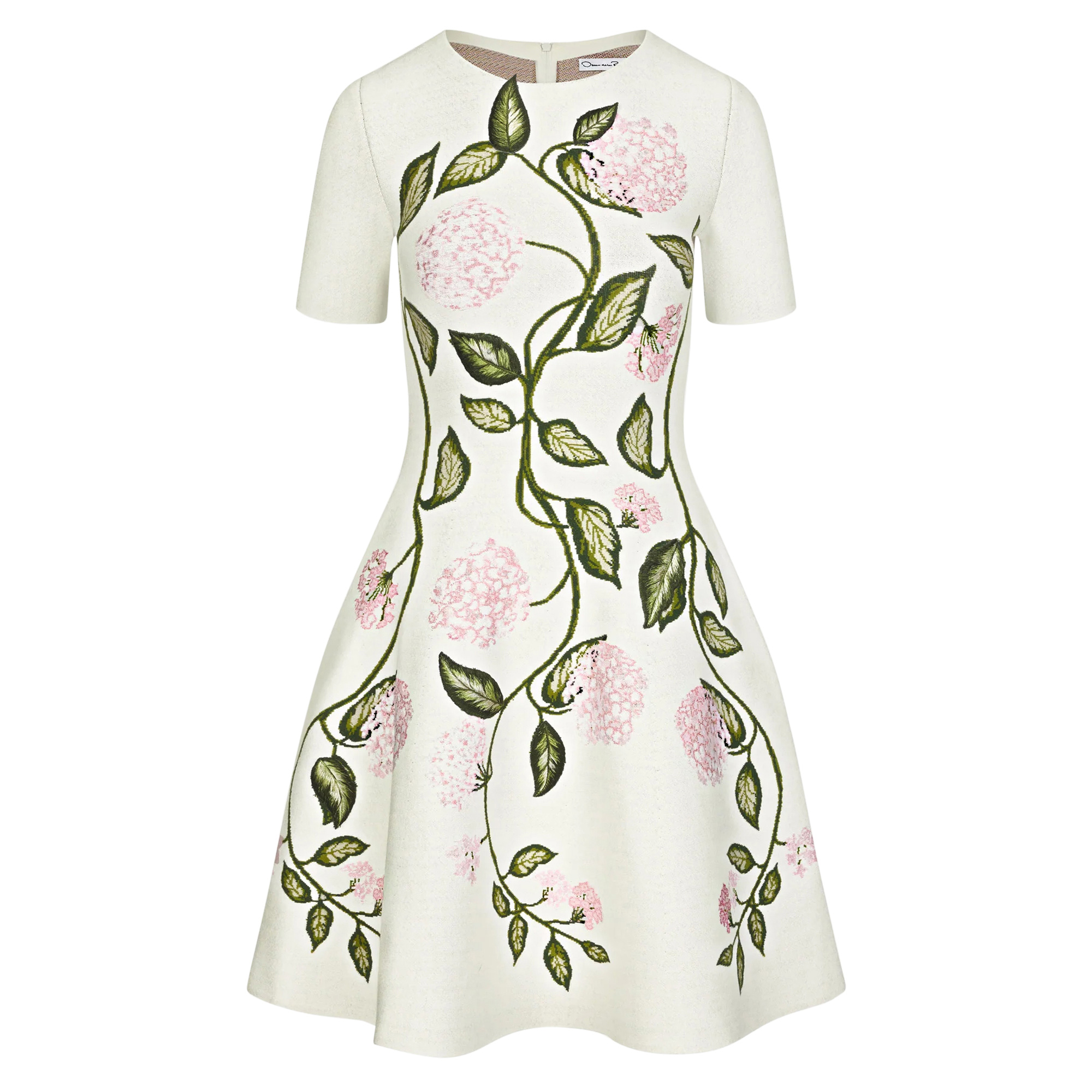 Short Sleeve Porcelain Flower Jacquard Knit Mini Dress