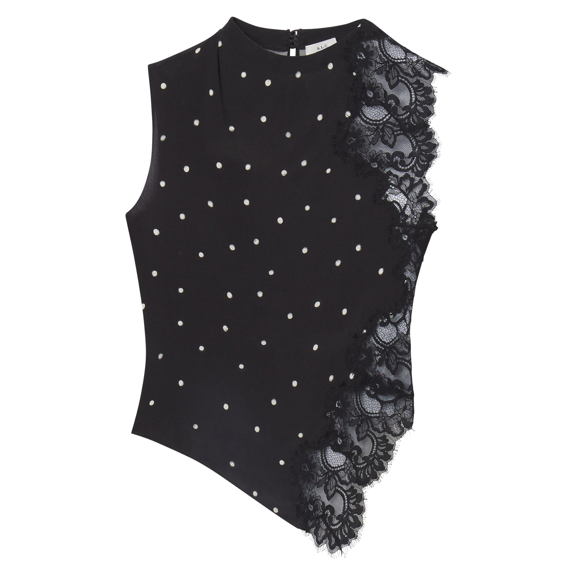 Gracie Polka Dot Sleeveless Crepe And Lace Top