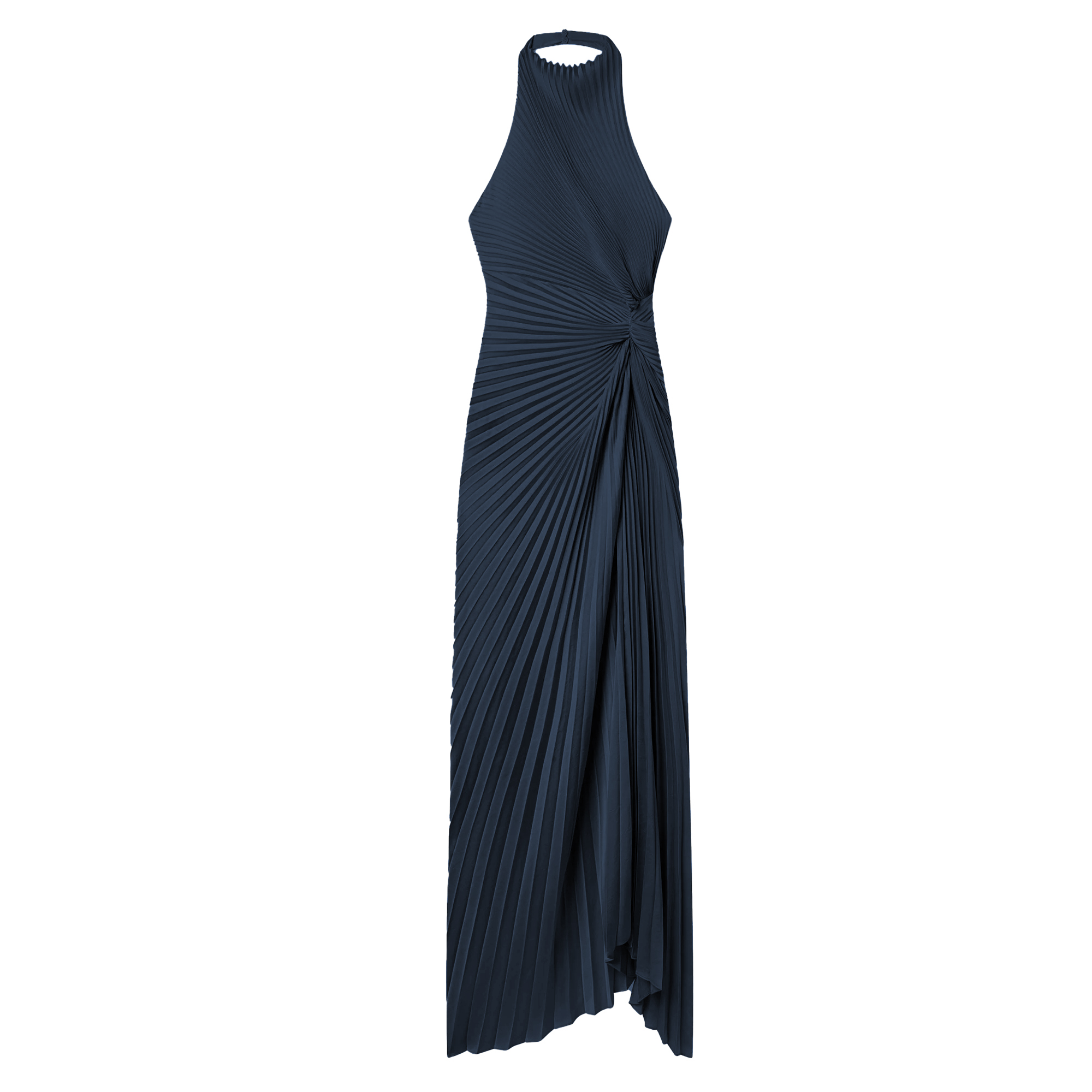 Romy Halterneck Pleated Satin Gown