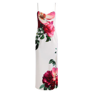 Nina Sweetheart Neckline Spaghetti Strap Midi Dress With Side Slit