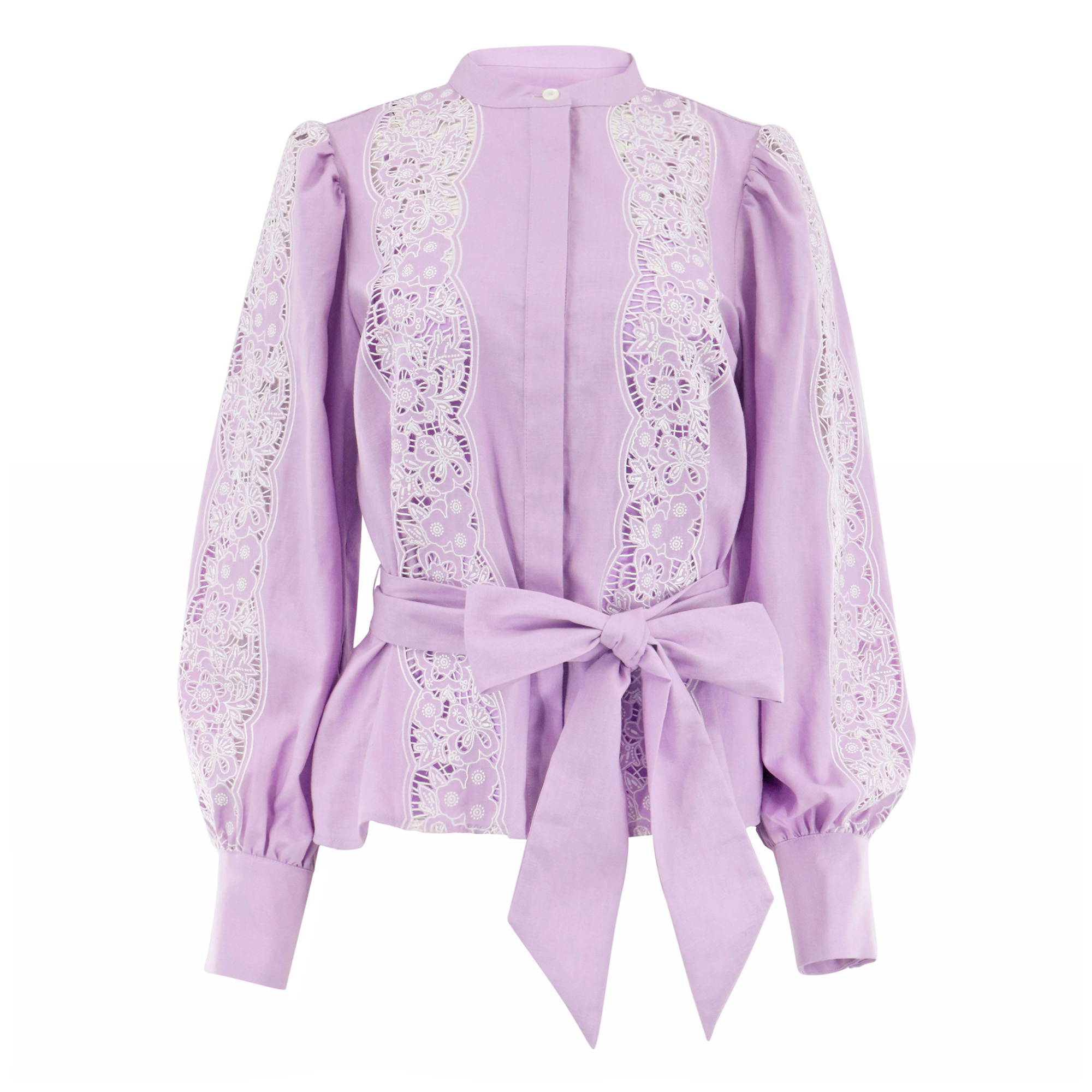 Riley Long Sleeve Button-Front Embroidery Top