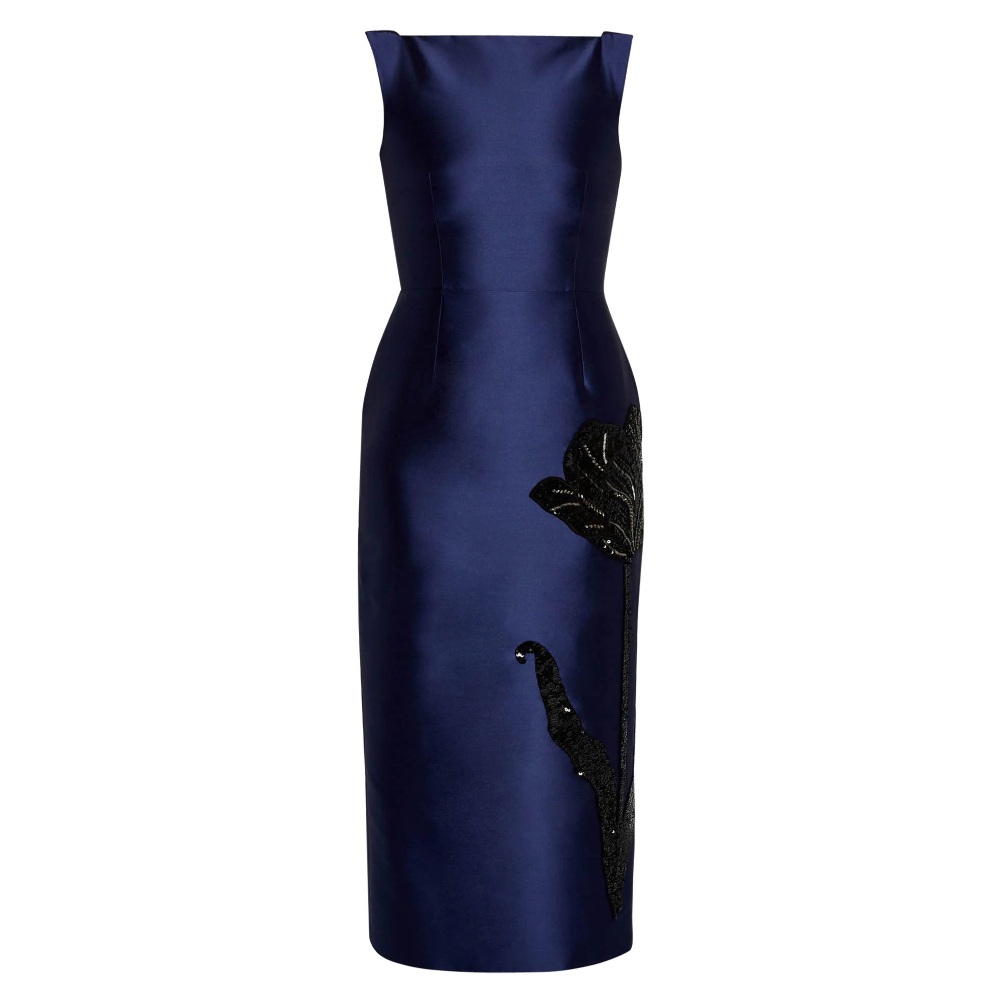 Sleeveless Embellished Mikado Pencil Cocktail Dress
