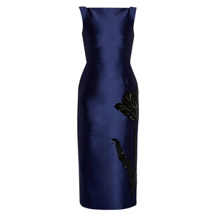 Sleeveless Embellished Mikado Pencil Cocktail Dress