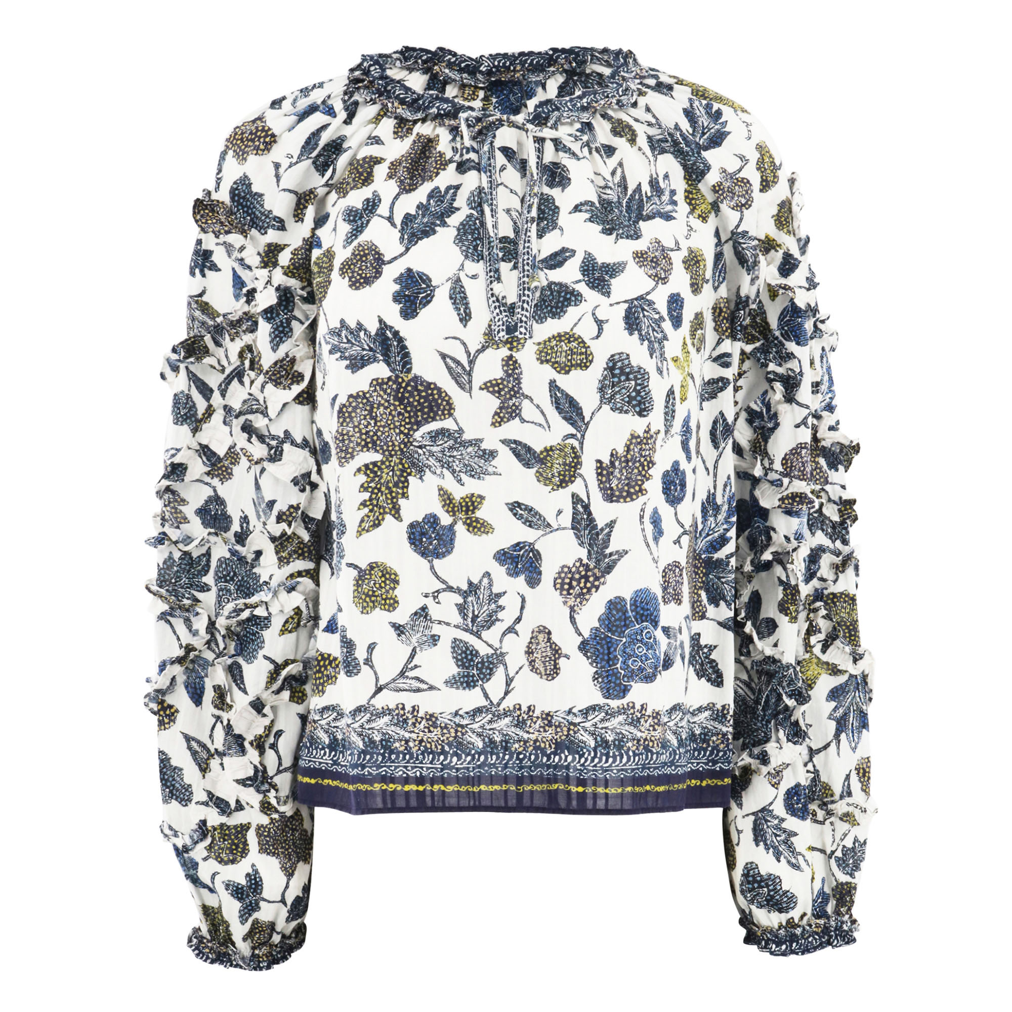 Azrou Floral Long-Sleeve Ruffle Blouse