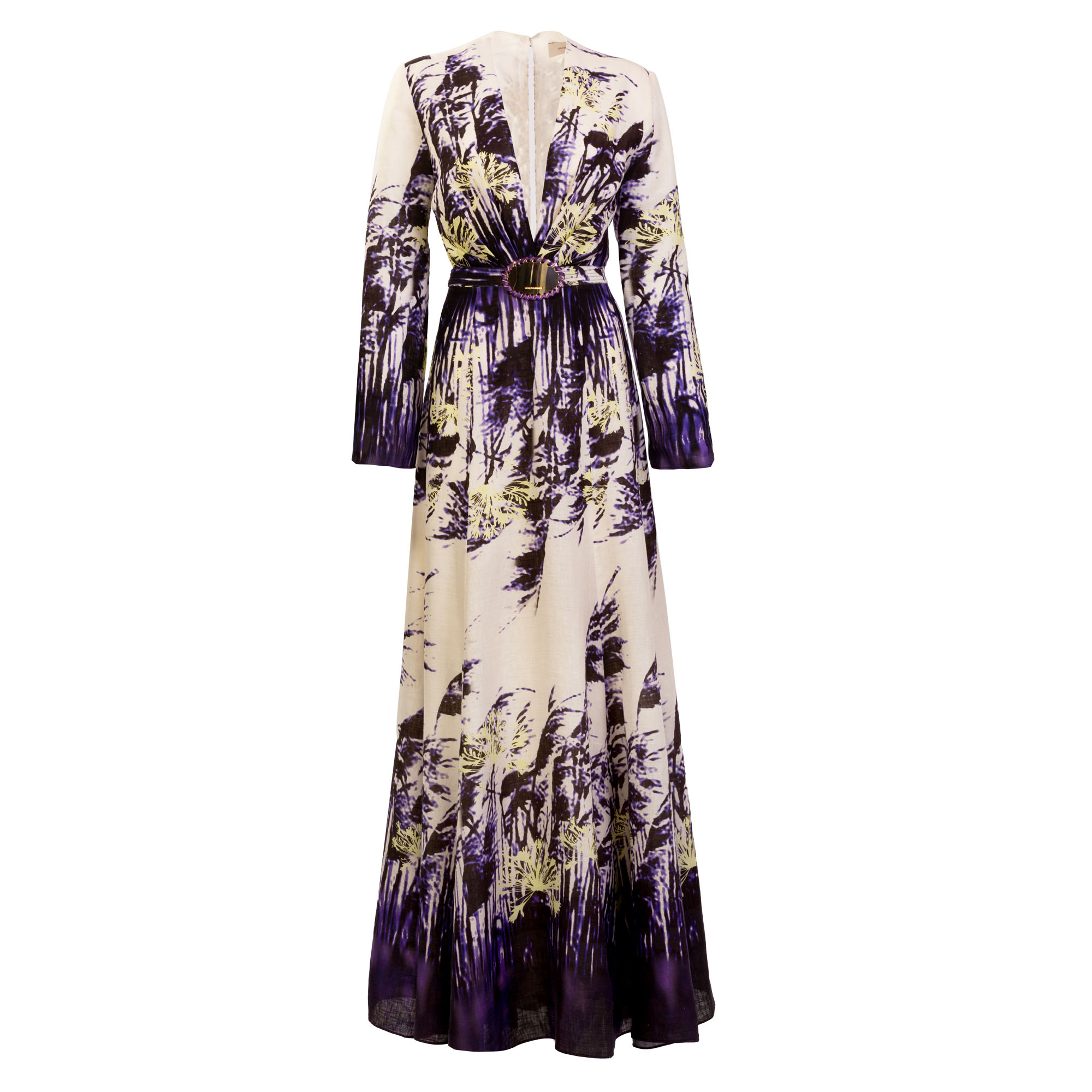 Kady Long Sleeve V-Neck Belted Maxi Dress
