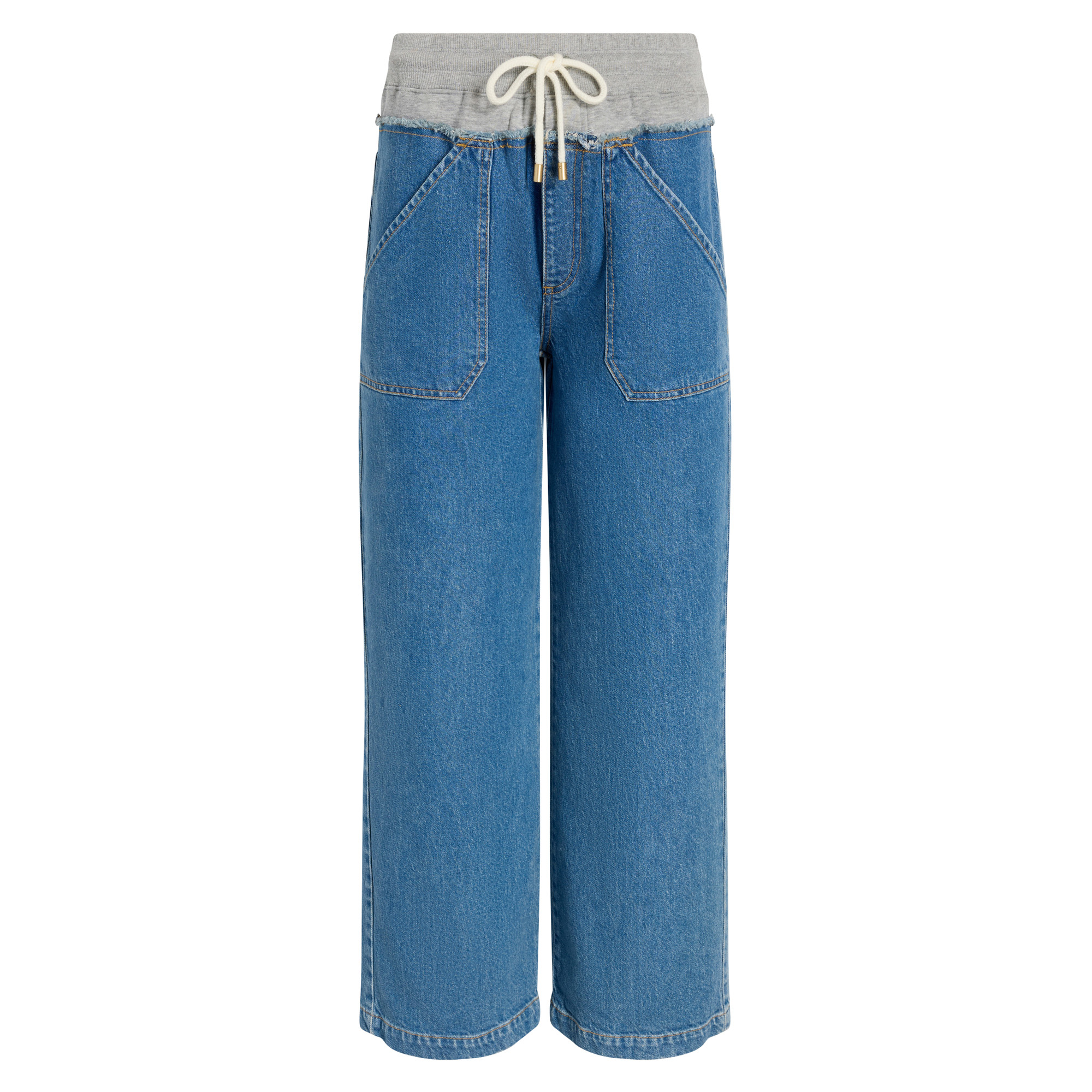 Serena Wide-Leg Contrast Waistline Cropped Denim Pant